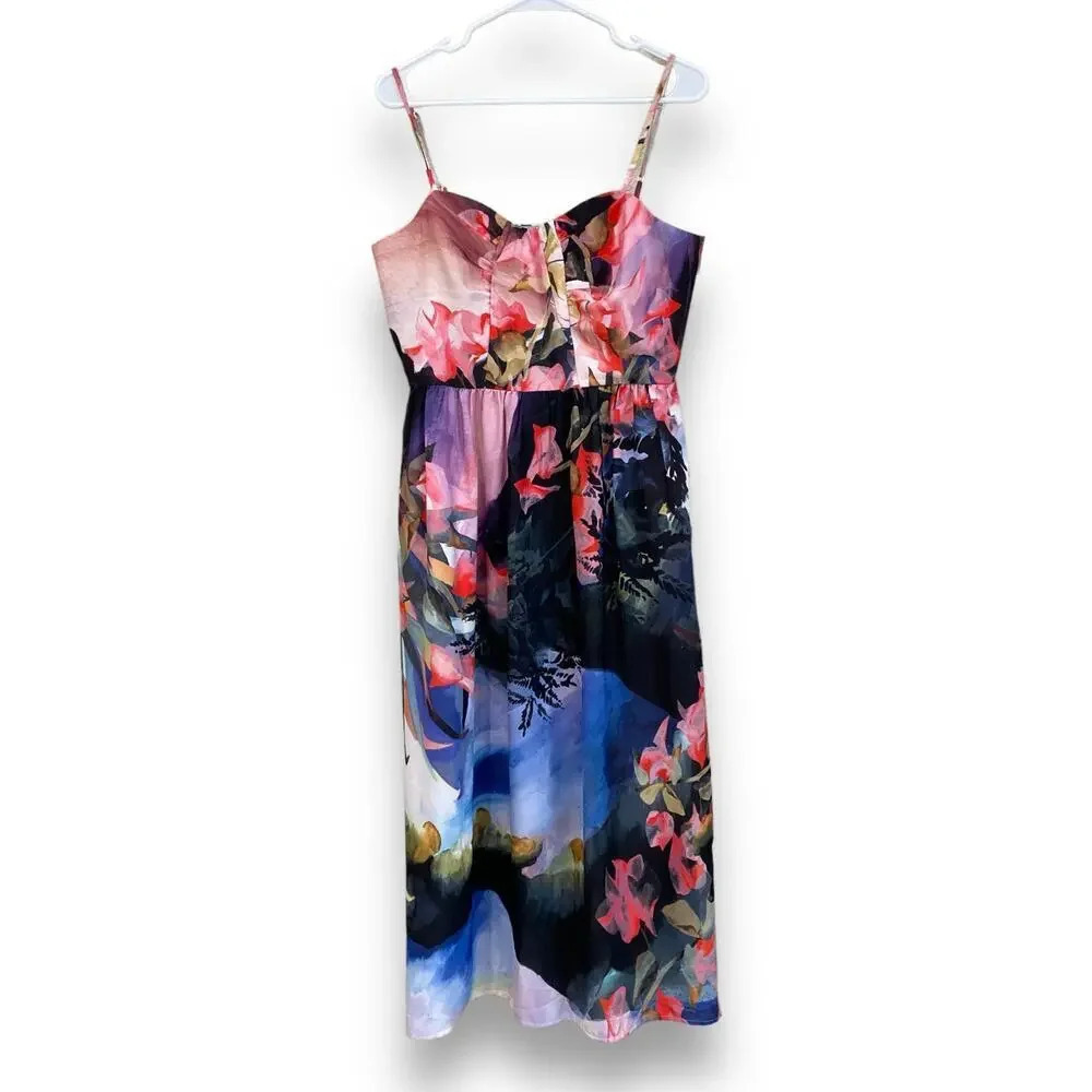 ANTHROPOLOGIE Corey Lynn Calter Daybreak Midi Dress Size 12 Watercolor Print - Picture 4 of 10
